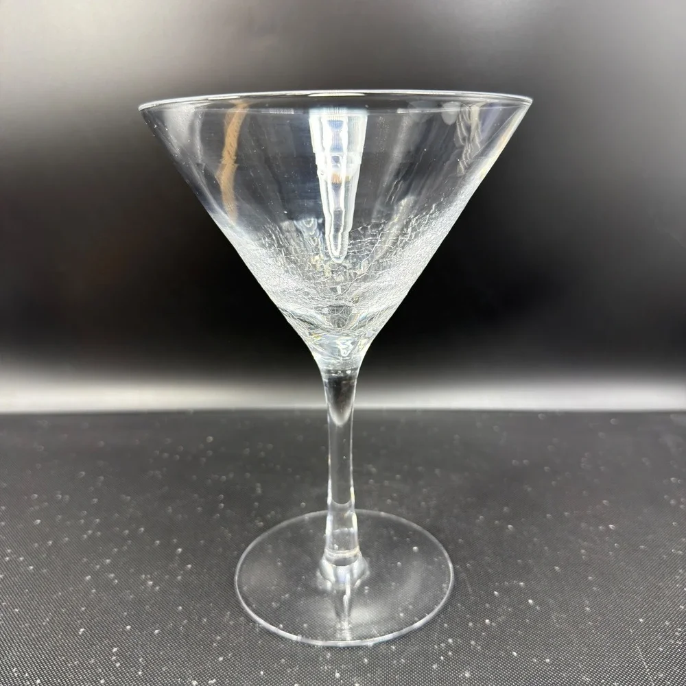 Pier 1 Crackle Glass Martini Glass Clear Barware Single Cup Stemware 7 Inch